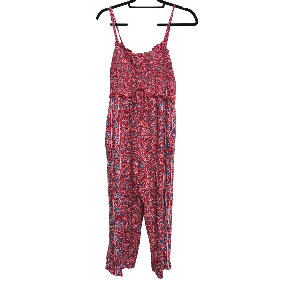 Fat Face Natalie Meadow Floral Boho Red Wide Leg Smocked Jumpsuit Size 6